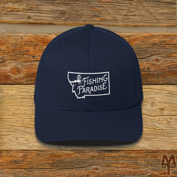 Montana Fishing Paradise, Fly Fishing Ball Cap, Dark Navy