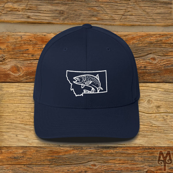 Montana Brown Trout, Fly Fishing Ball Cap, Dark Navy