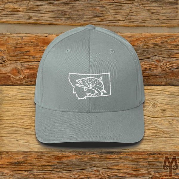 Montana Brown Trout, Fly Fishing Ball Cap, Grey