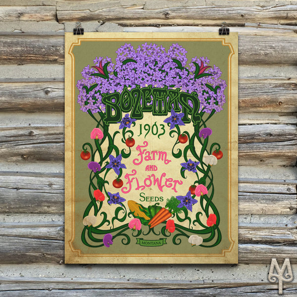 Vintage Bozeman Farm And Flower, unframed poster