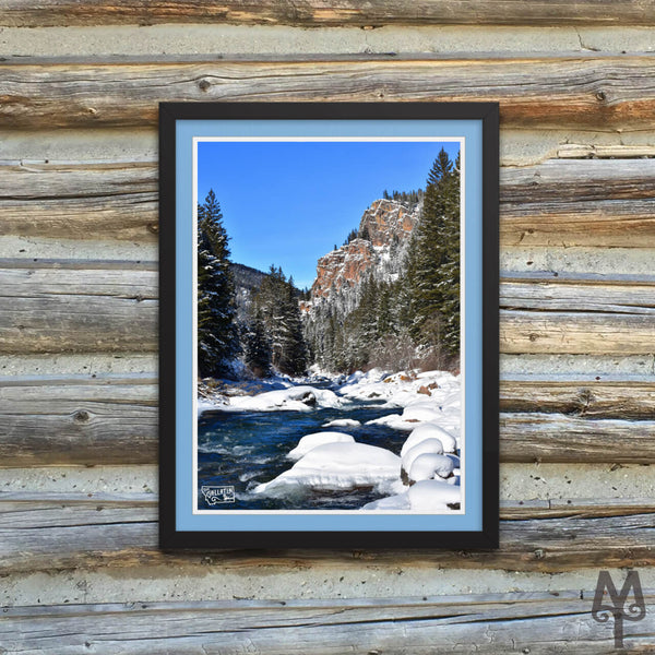 Gallatin Canyon Winter, framed poster, 12 X 16