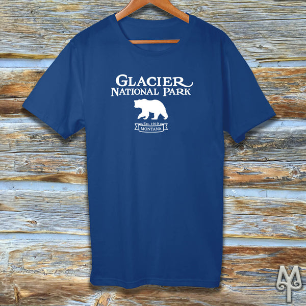 Glacier National Park, white logo t-shirt, True Royal