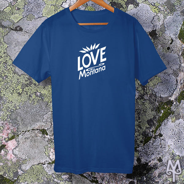 Love Montana, white logo t-shirt, True Royal