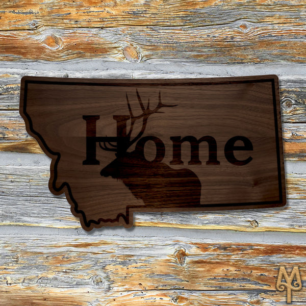 Wood Montana Home Elk Wall Sign