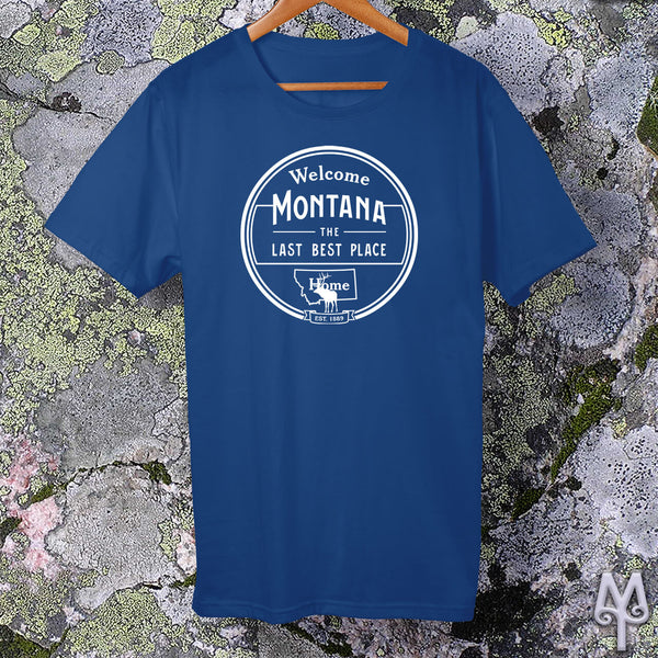 Montana The Last Best Place, white logo t-shirt, True Royal