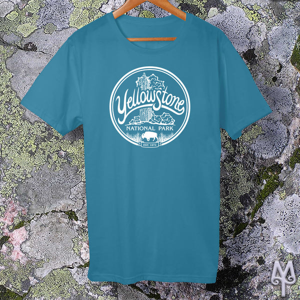 Old Faithful, white logo t-shirt, Aqua