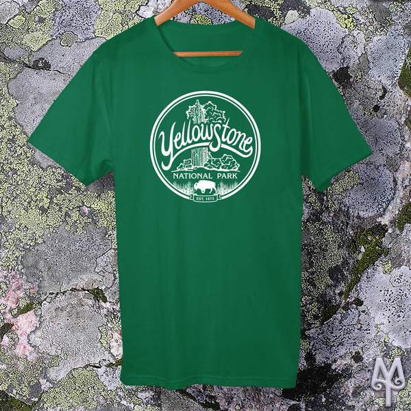 Old Faithful, white logo t-shirt, Kelly Green