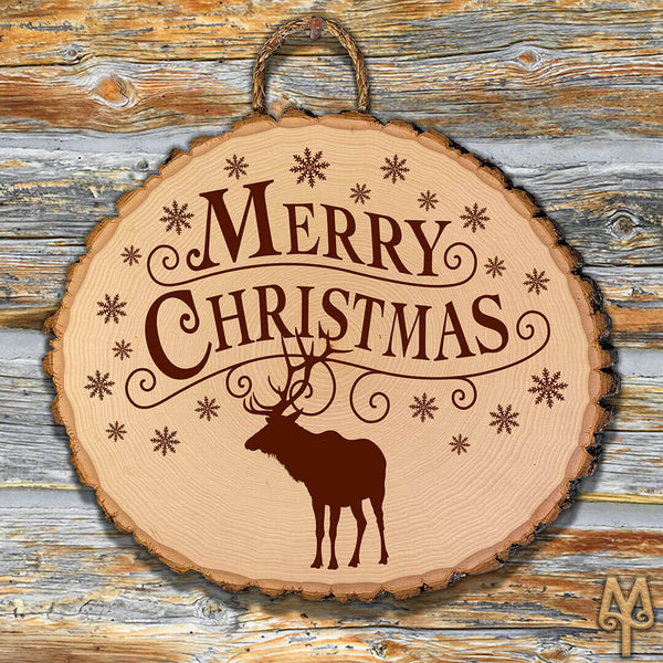 Merry Christmas, Elk, Bass Wood Sign